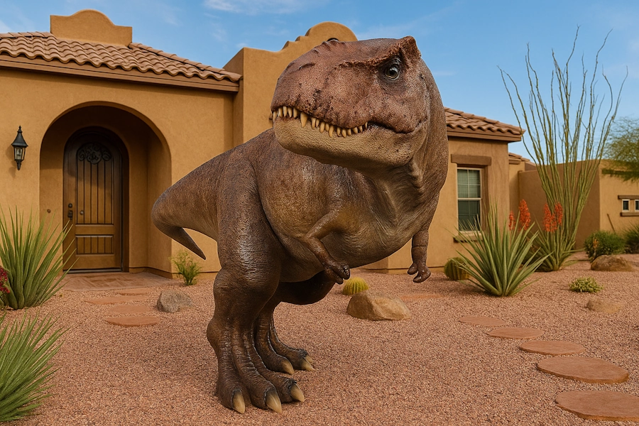 t rex in desert yard